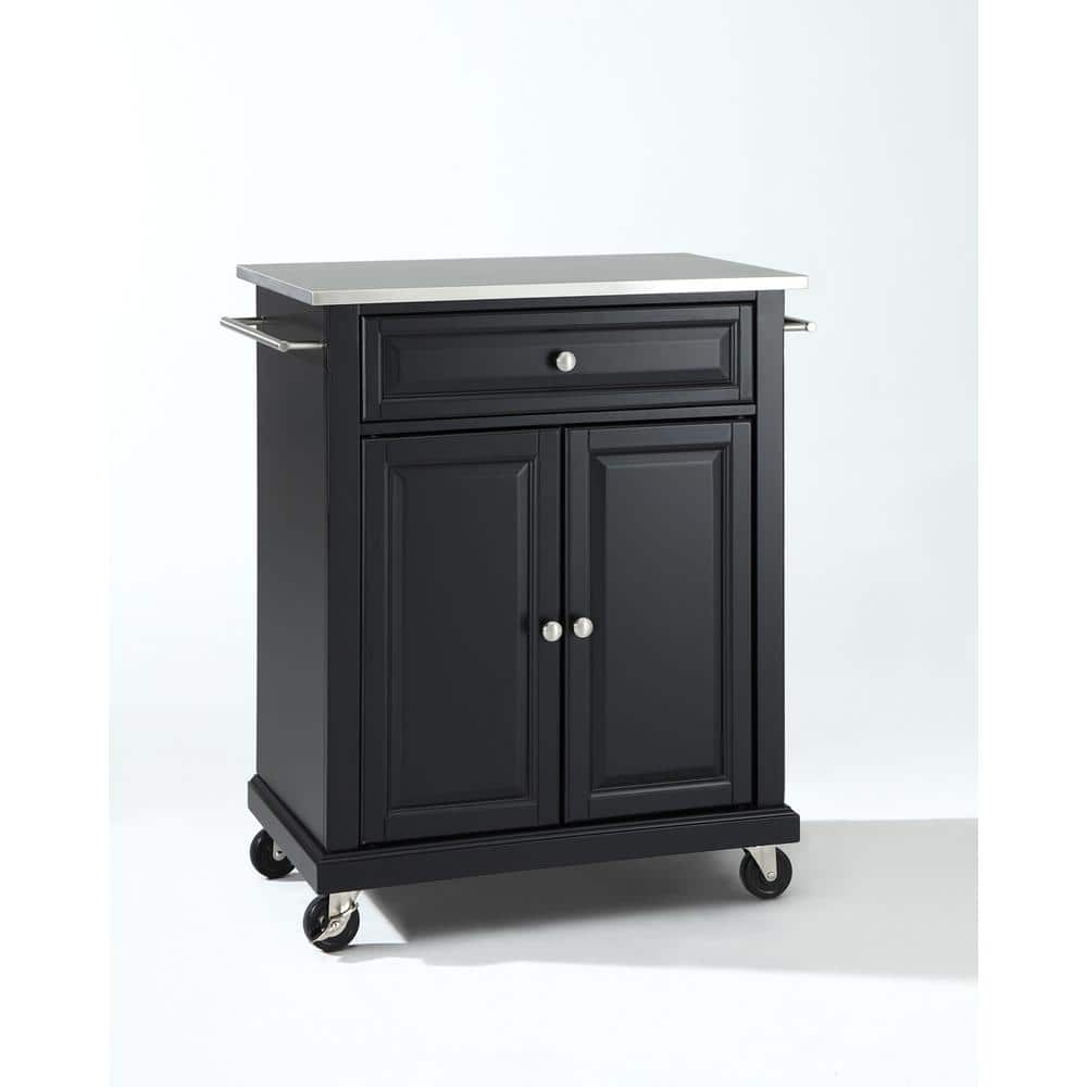 Black Stainless Steel Top Rolling Kitchen Cart with Storage