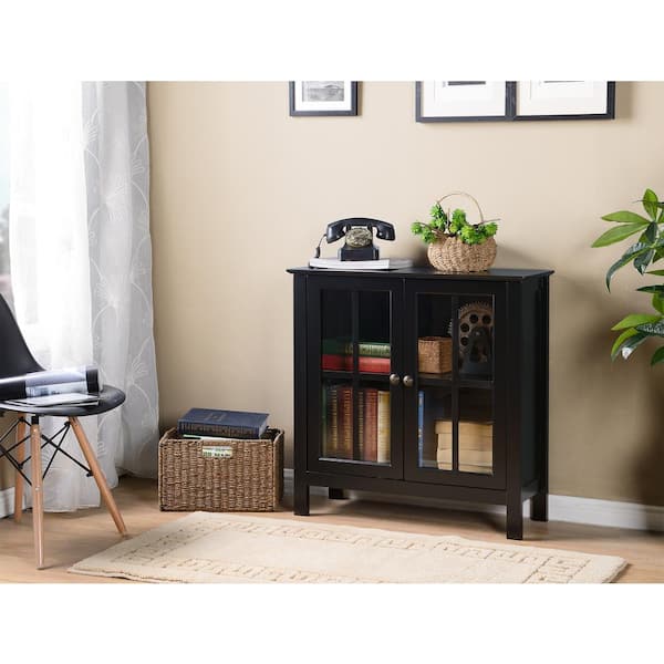 OS Home and Office Furniture OS Home and Office Black Glass Door Accent and Display Cabinet