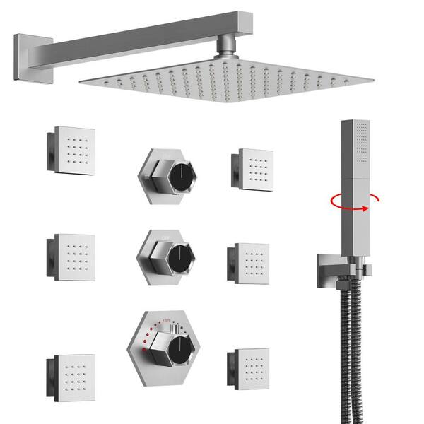 EVERSTEIN 12 in. 3Spray Patterns Dual Wall Mount Shower Heads with 2.5