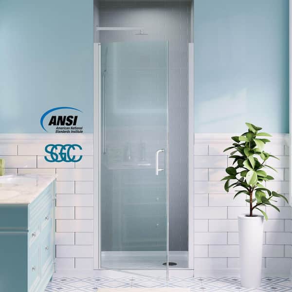 32 to 33-1/4 in. W x 72 in. H Pivot Swing Frameless Shower Door in Brushed Nickel with Clear Glass