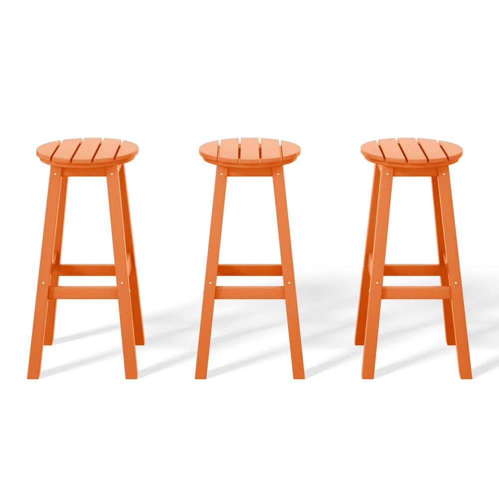 Laguna 29 in. HDPE Plastic All Weather Backless Round Seat Bar Height Outdoor Bar Stool in Orange (Set of 3) price history on PriceWatchPro