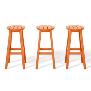 Laguna 29 in. HDPE Plastic All Weather Backless Round Seat Bar Height Outdoor Bar Stool in Orange (Set of 3)