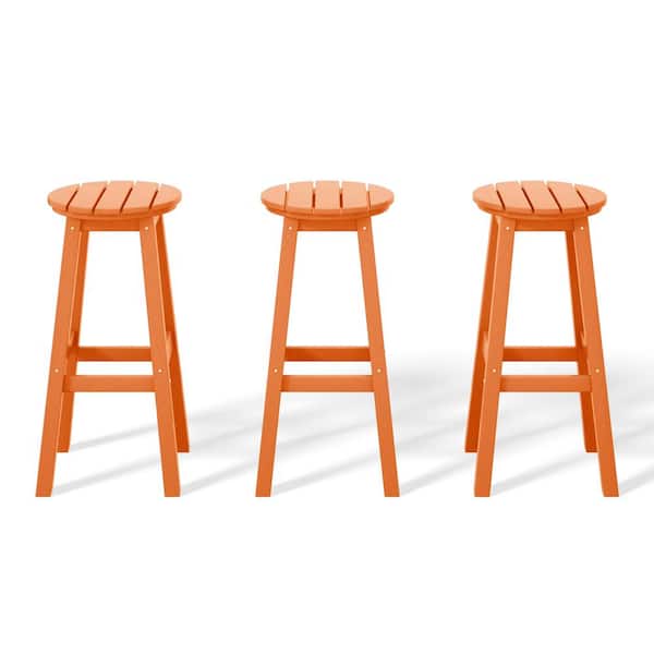 WESTIN OUTDOOR Laguna 29 in. HDPE Plastic All Weather Backless Round Seat Bar Height Outdoor Bar Stool in Orange (Set of 3)
