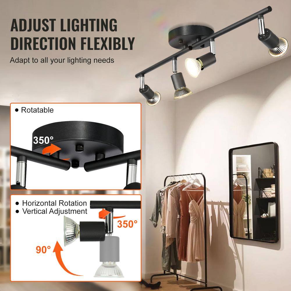 Matte Black Adjustable 4-Light LED Track Lighting Kit