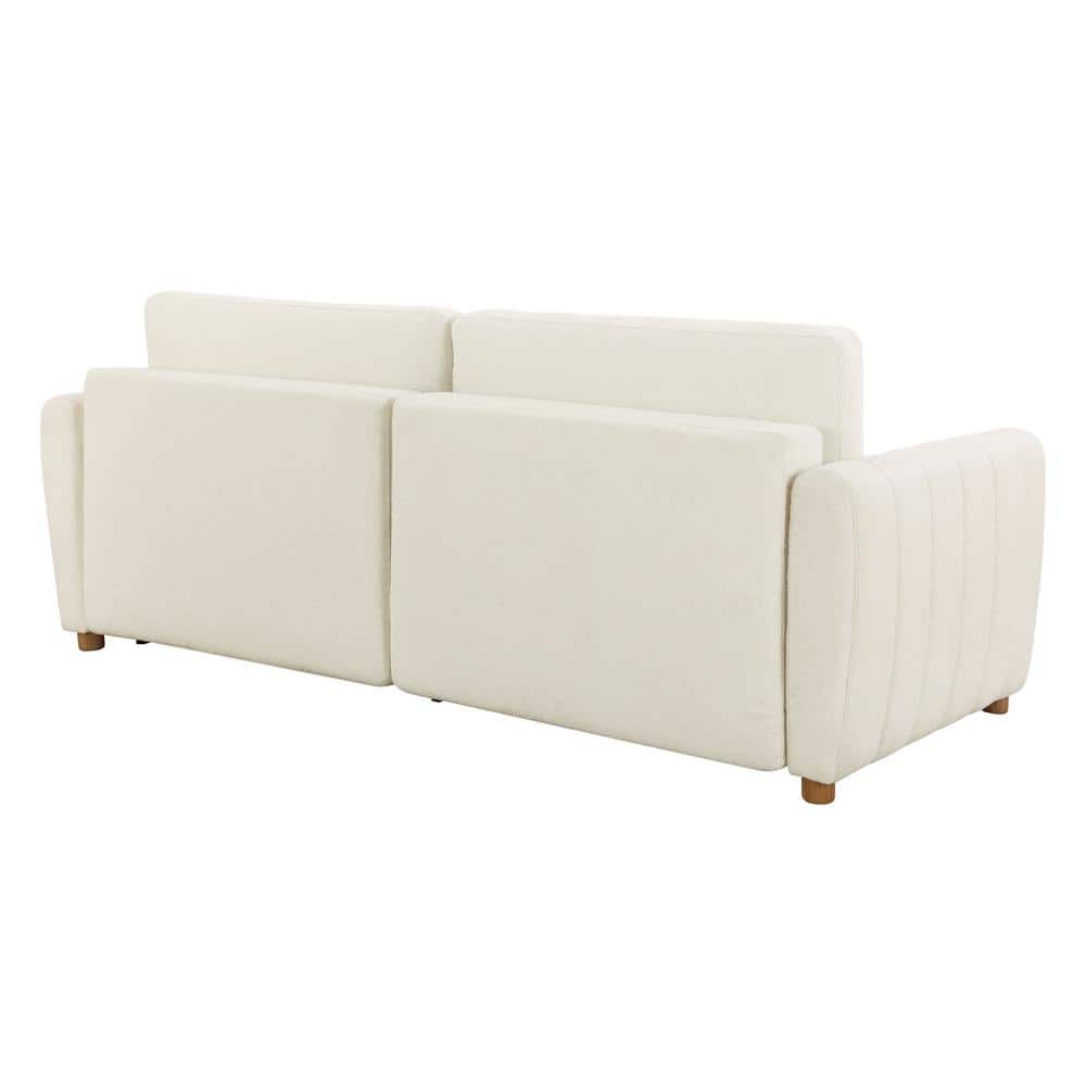 Ivory Boucle Tufted Queen Convertible Sleeper Sofa