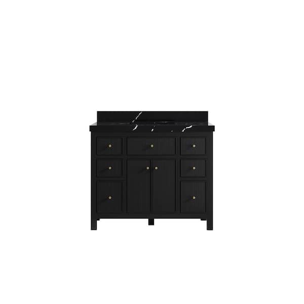 Willow Collections Sonoma 42 in. Single Sink Freestanding Black Bath Vanity with Calacatta Black Quartz Top Unassembled