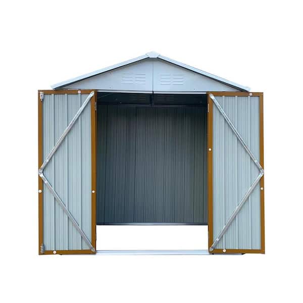 TIRAMISUBEST 6 ft. W x 4 ft. D White and Brown Metal Outdoor Storage Shed (24 Sq. ft.)