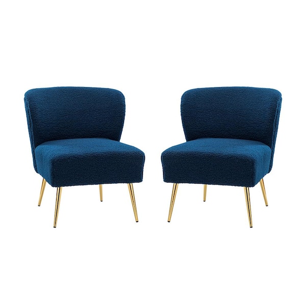 JAYDEN CREATION Gabriel Upholstered Accent Navy Side Chair with Metal Base (Set of 2)
