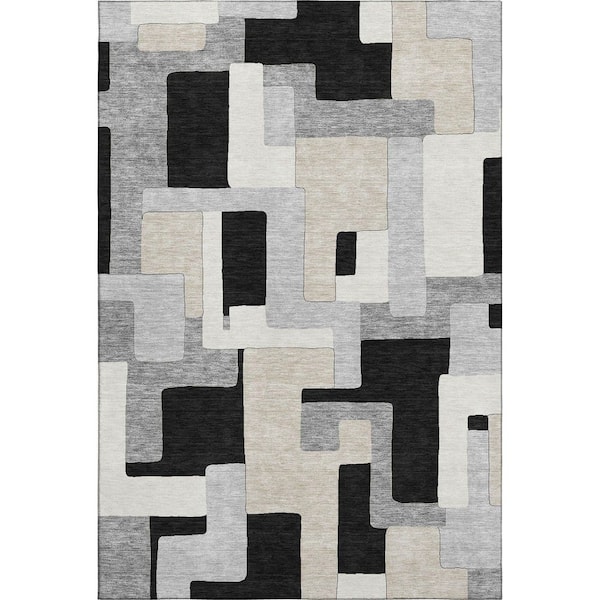 Addison Rugs Mayfield Premium Machine Washable Abstract AMF955 Black 8 ft. x 10 ft. Area Rug