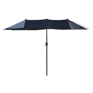 Elnido 12.5 ft. Metal Rectangular Market Solar Tilt Half Patio Umbrella in NAVY Canopy Color in Navy Color Family