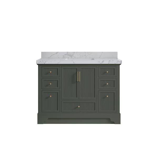 Willow Collections Alys 48 in. W x 22 in. D x 36 in. H Single Sink Bath Vanity in Pewter Green with 2" Venatino Quartz Top