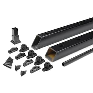 Enhance 6 ft. x 36 in. Charcoal Black Composite Rail with Black Round Aluminum Baluster Kit-Stair