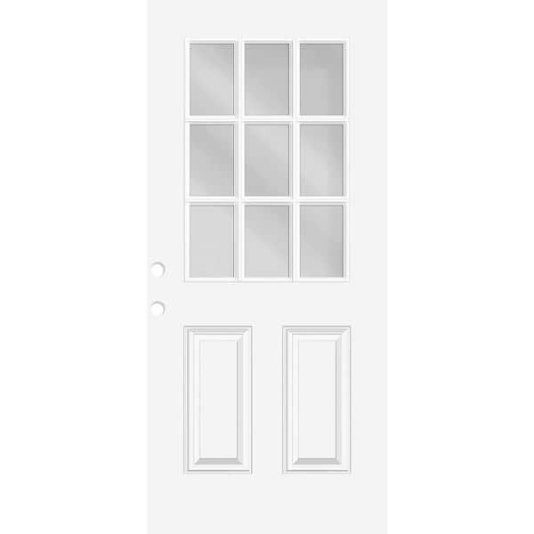 Reliant 32 in. x 80 in. Right-Handed 2P Halflite 9L SDL Clear Glass Unfinished White Fiberglass Front Door Slab