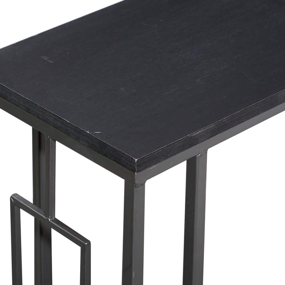 C-Shaped Solid Rectangle Black and Gray Wood & Metal Accent Table