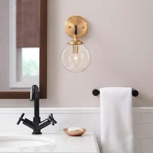 1-Light Matte Black and Antique Gold Wall Sconce