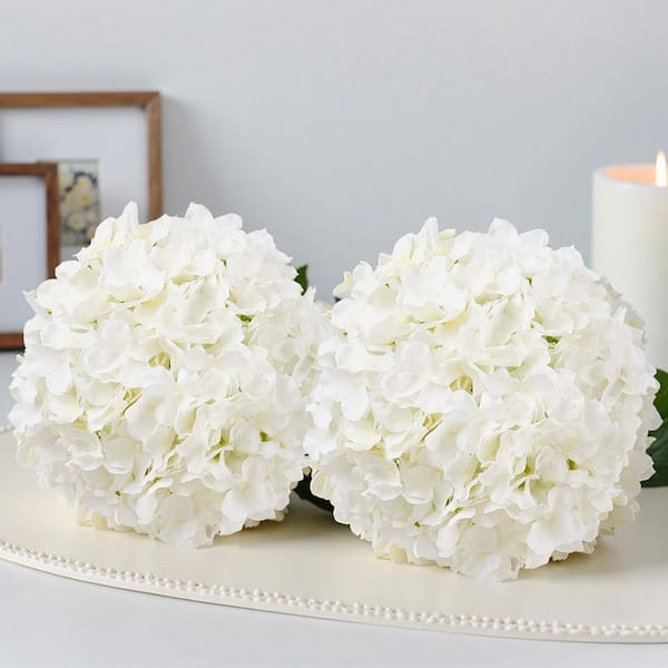 9.8 in. White Faux Bridal Shower with Stems, Artificial Flowers, 305 pcs Real Looking White Silk Fake Hydrangea Bulk,