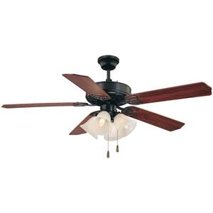 52 in. 4-Light Antique Bronze Ceiling Fan with Light and Reversible Rosewood/Walnut Blades and Alabaster Glass Shades