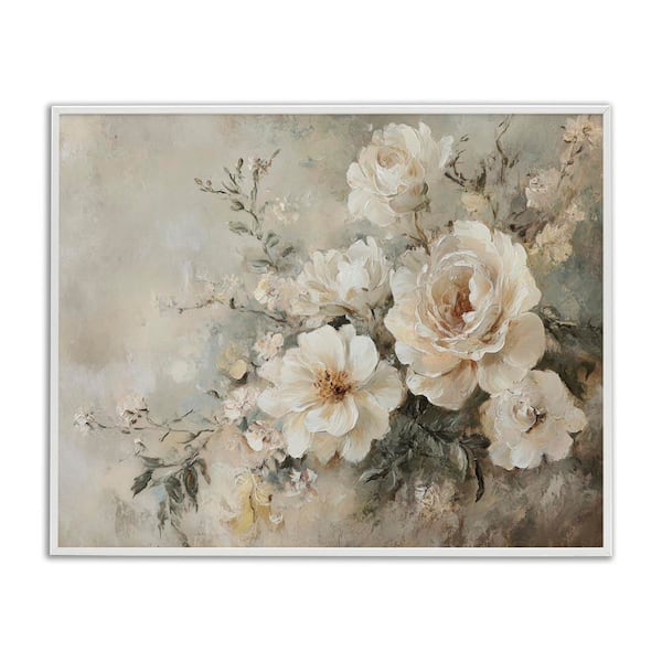 Stupell Industries Beige Faded Florals by Petal Prints Design White Framed Nature Giclee Art Print 24 in. x 30 in.