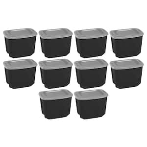 10 gal. Durable Molded Plastic Storage Bin with Lid in Black and Silver (10-Pack)