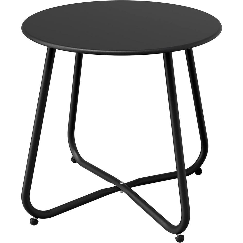 Black Outdoor Patio Side Table, Weather-Resistant Metal Round with Adjustab