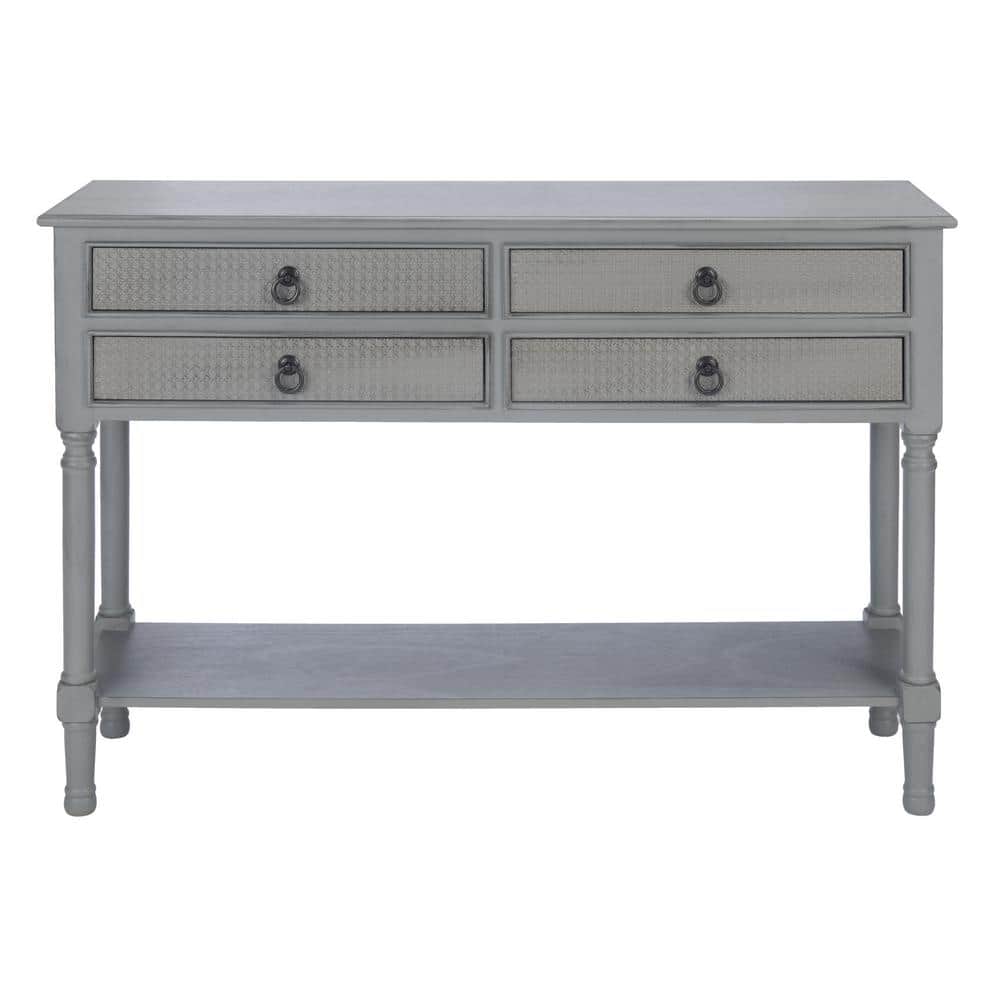 Distressed Gray Pine Wood Console Table with Storage
