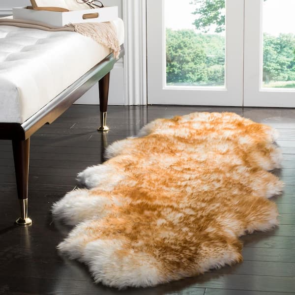 Sheep Skin 2 ft. x 8 ft. Off White/Coco Brown Solid Color Gradient Runner Rug