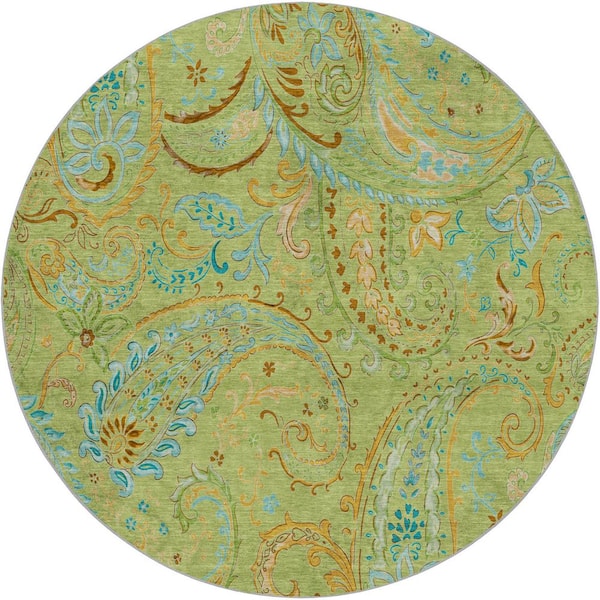 Dream Shag Premium Machine Washable Abstract ADS533 Aloe 8 ft. x 8 ft. Round Rug