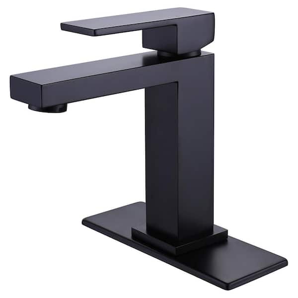 Miscool Goler Single Handle Single Hole Bathroom Faucet with Deckplate Included in Matte Black