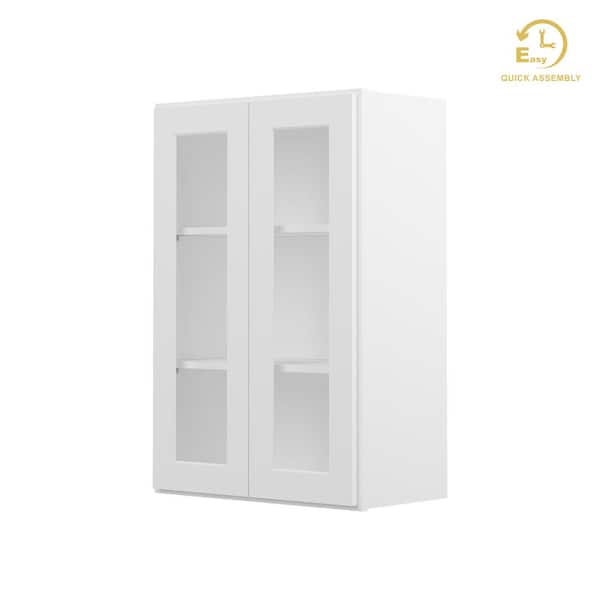 HOMLUX Easy-DIY 24 in. W x 12 in. D x 36 in. H Plywood Ready to Assemble Wall Kitchen Cabinet in Royal White Glass Not Included