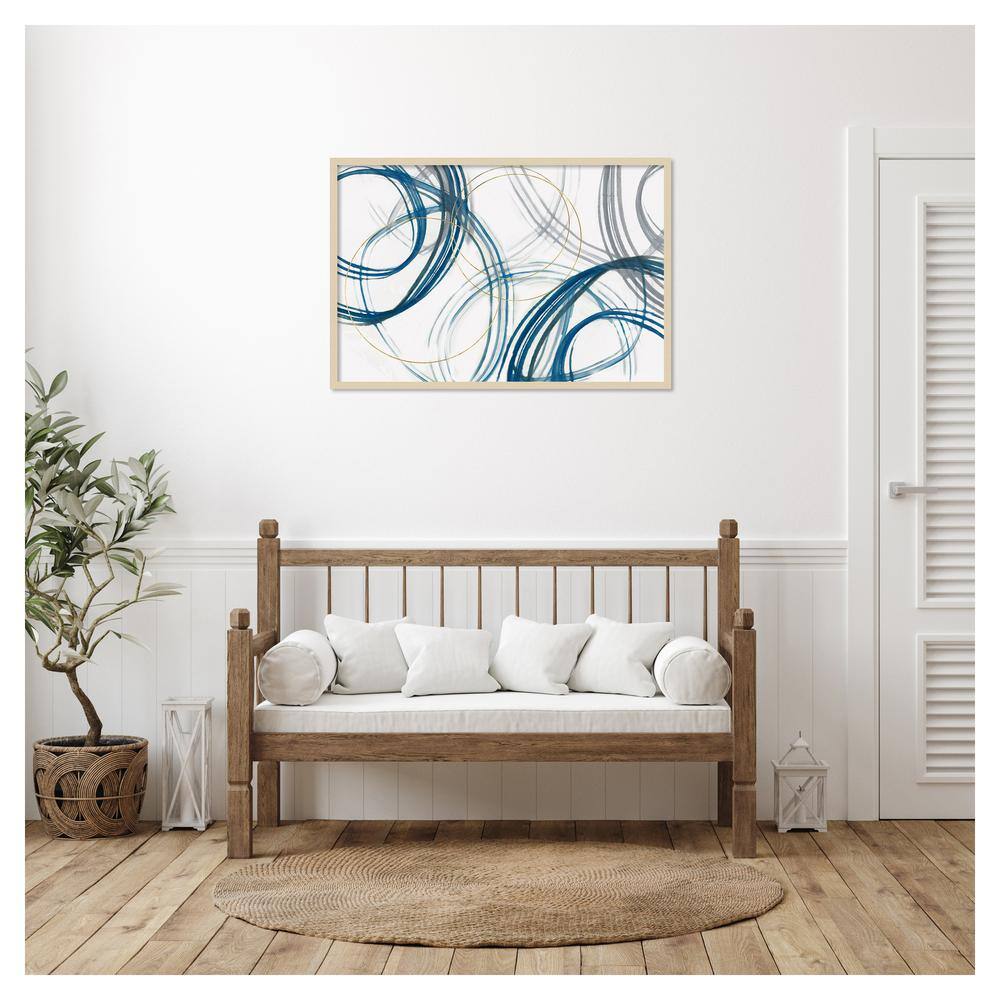 Cobalt Loops Abstract Graphic Art in Natural Wood Frame