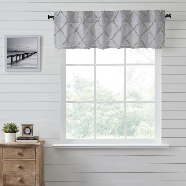 VHC BRANDS Frayed Lattice 60 in. L x 16 in. W Cotton Valance in Creme & Black
