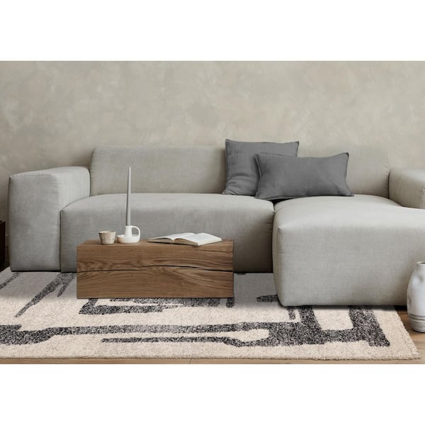 Botaniq Collections 5 ft. x 8 ft. White Distressed, Organic, Tonal/Solid Indoor Area Rug