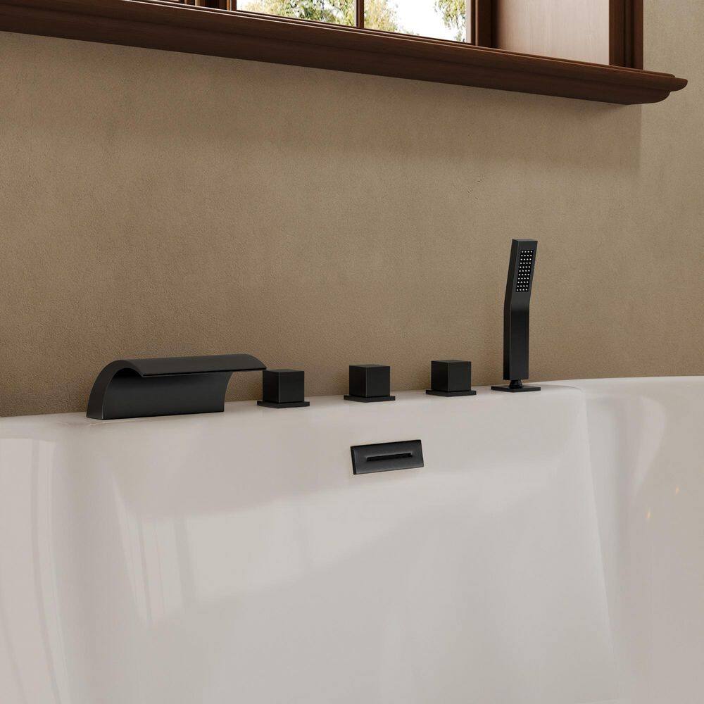 7 in. Waterfall 3-Handle 2-Spray Roman Tub and Shower Faucet with Handheld 3.4 GPM in Matte Black Valve Included price history on PriceWatchPro