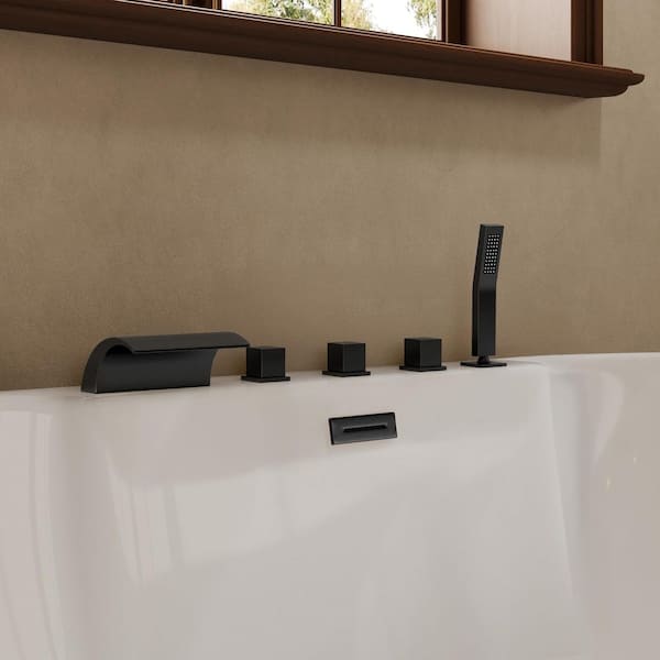 7 in. Waterfall 3-Handle 2-Spray Roman Tub and Shower Faucet with Handheld 3.4 GPM in Matte Black Valve Included