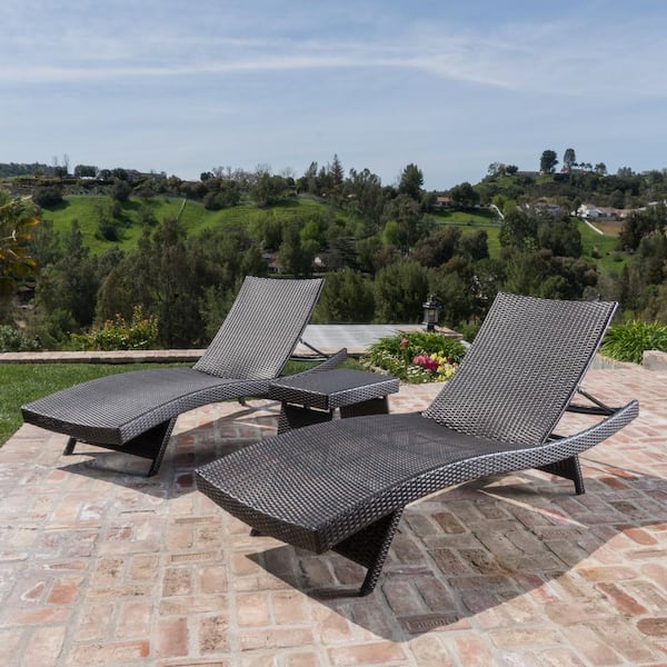 Noble House Thira Mixed Mocha 3-Piece Faux Rattan Patio Conversation Seating Set