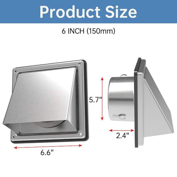 6.6 in. Silver Stainless Steel Dryer Vent Cover with Cushioned Non-Return Flap and Pest Deterrent for Exterior Walls