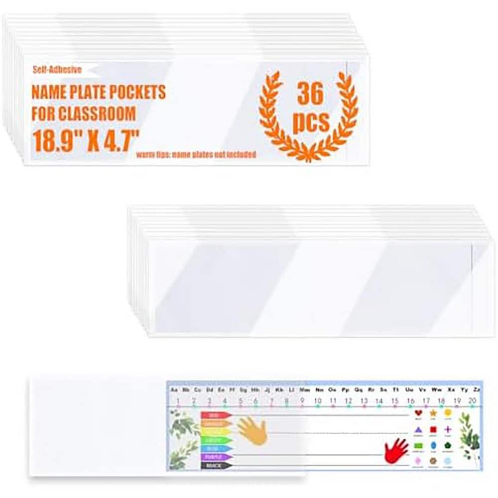 40 Pack Self-Adhesive Nameplate Pocket Desk Tag Sleeve 18.9 x 4.7 Inch Transparent Waterproof Thick Clear Sheet