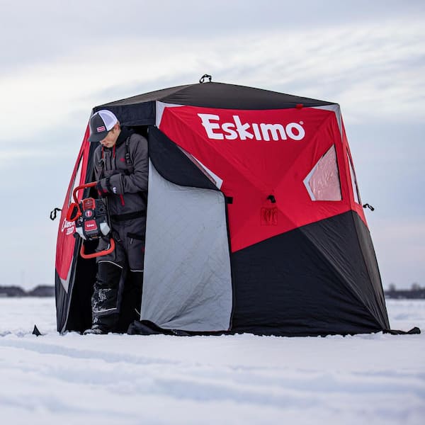 Eskimo Outbreak 350XD, Pop-Up Portable Ice Shelter, Insulated, Red/Black, 3-4 Person Capacity, 40350