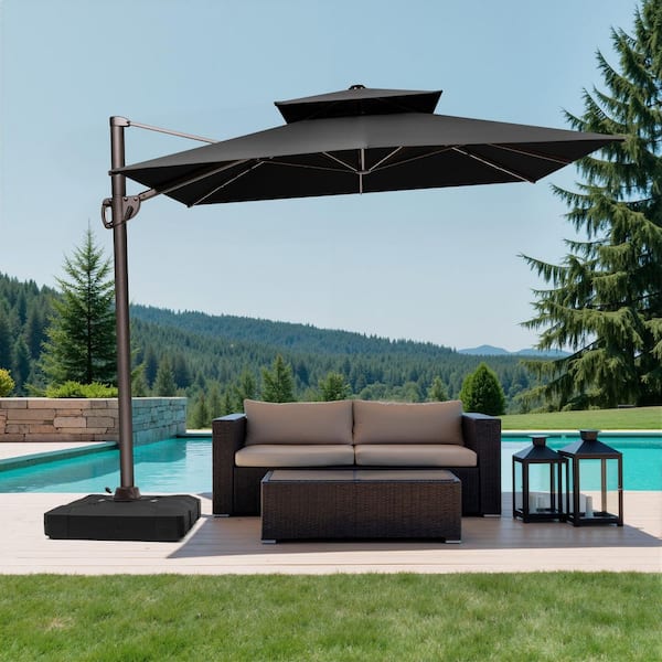 39.5 in w resin cantilever patio umbrella Crestlive Products 9.5 ft. x 9.5 ft. 360 ° Rotation Rectangular Cantilever  Patio Umbrella in with 220 lbs. Base Stand CL-UWB5508BLK-1