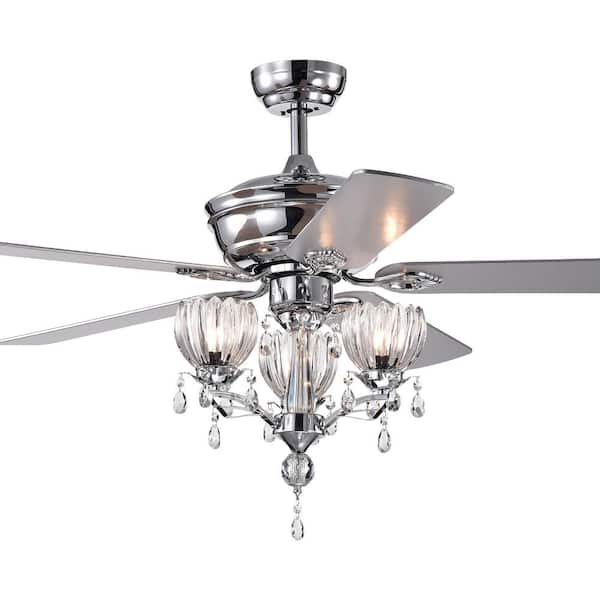 Warehouse of Tiffany Silver Orchid Laurel 52 in. Indoor Chrome Remote Controlled Ceiling Fan with Light Kit
