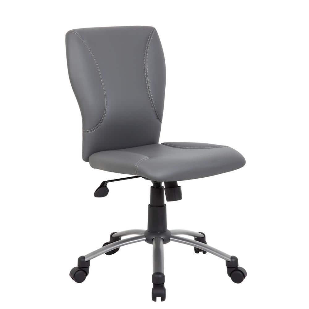 BOSS Office Products High Back Desk Chair Grey Vinyl Chrome Frame and Base  Ribbed Styling Cushion Padded Arms Pnuematic Lift B696CRB-GY - The Home  Depot