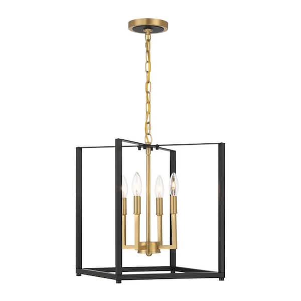Colwick 60-Watt 4-Light Coal Black and Signature Brass Candlestick Pendant Light without Shade, No Bulbs Included