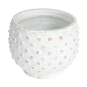 Distressed White Clay Round Hobnail Planter