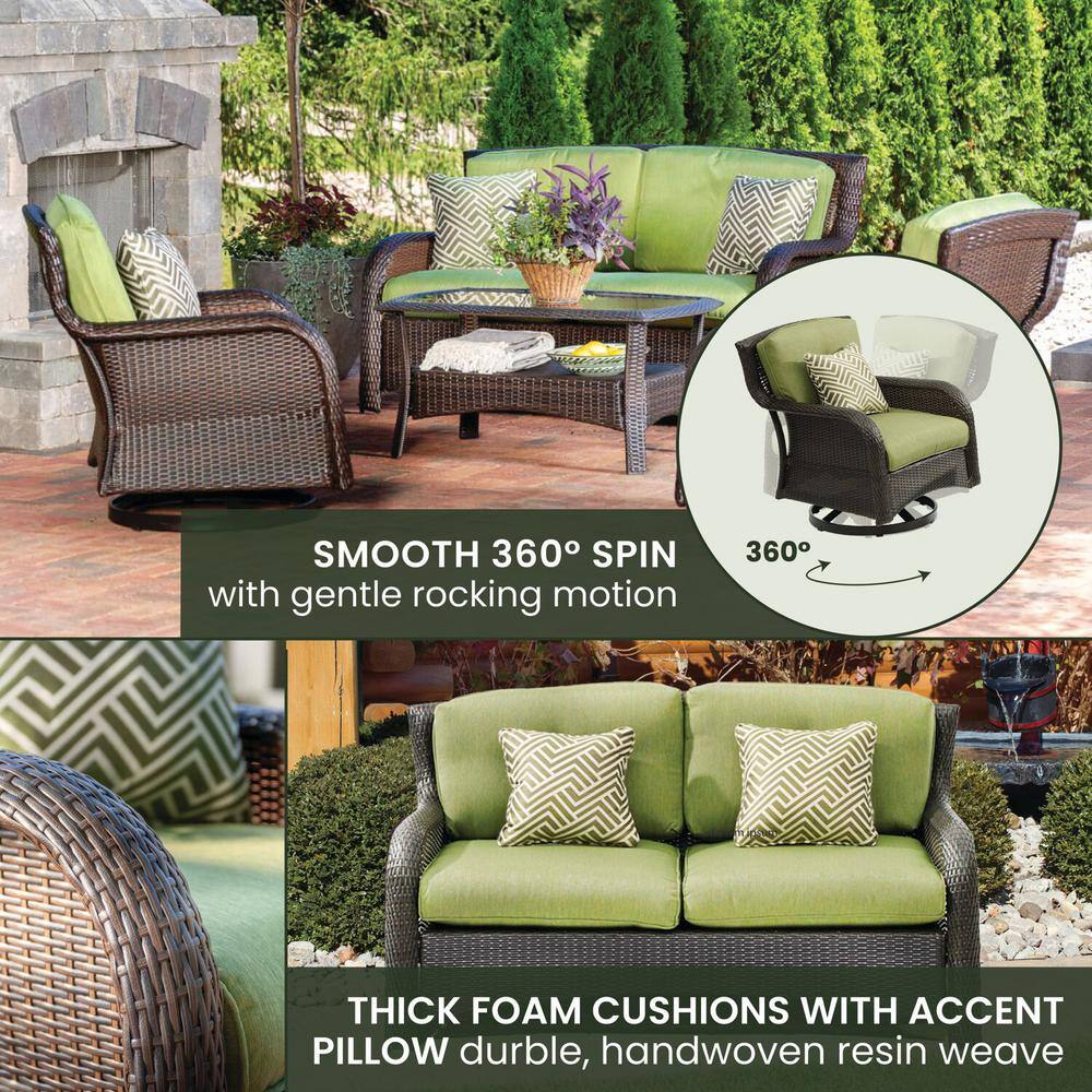Strathmere 4-Piece Brown Wicker Outdoor Conversation Set with Green Cushions