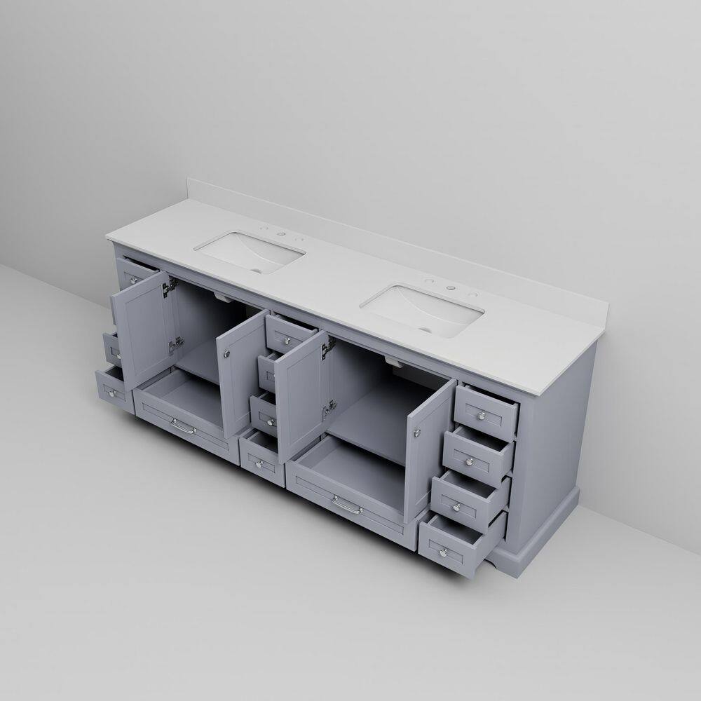 Lexora 84" Dark Grey Double Vanity with White Quartz Top