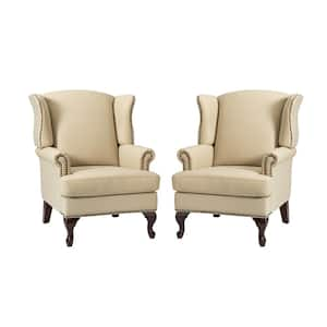 Johannes Beige Genuine Leather Armchair with Nailhead Trims Set of 2