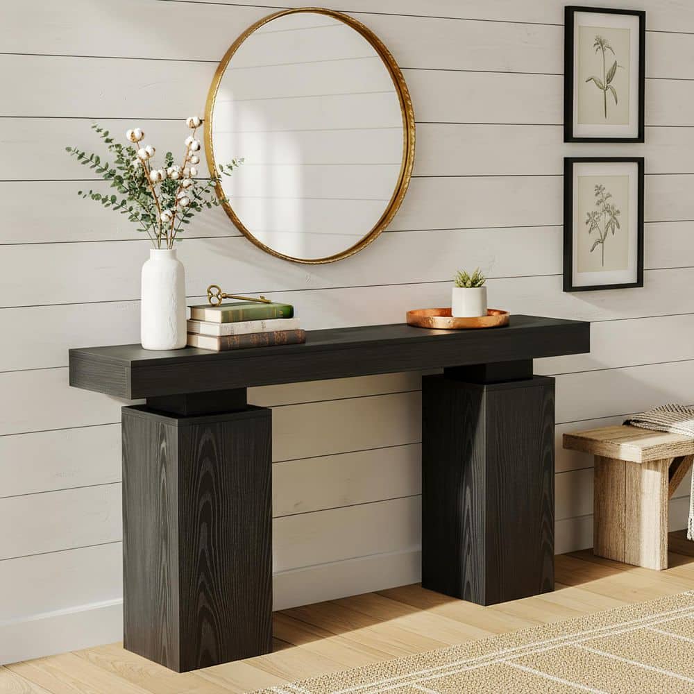 BYBLIGHT Turrella 63 in. Black Rectangle MDF Entryway Console Table ...