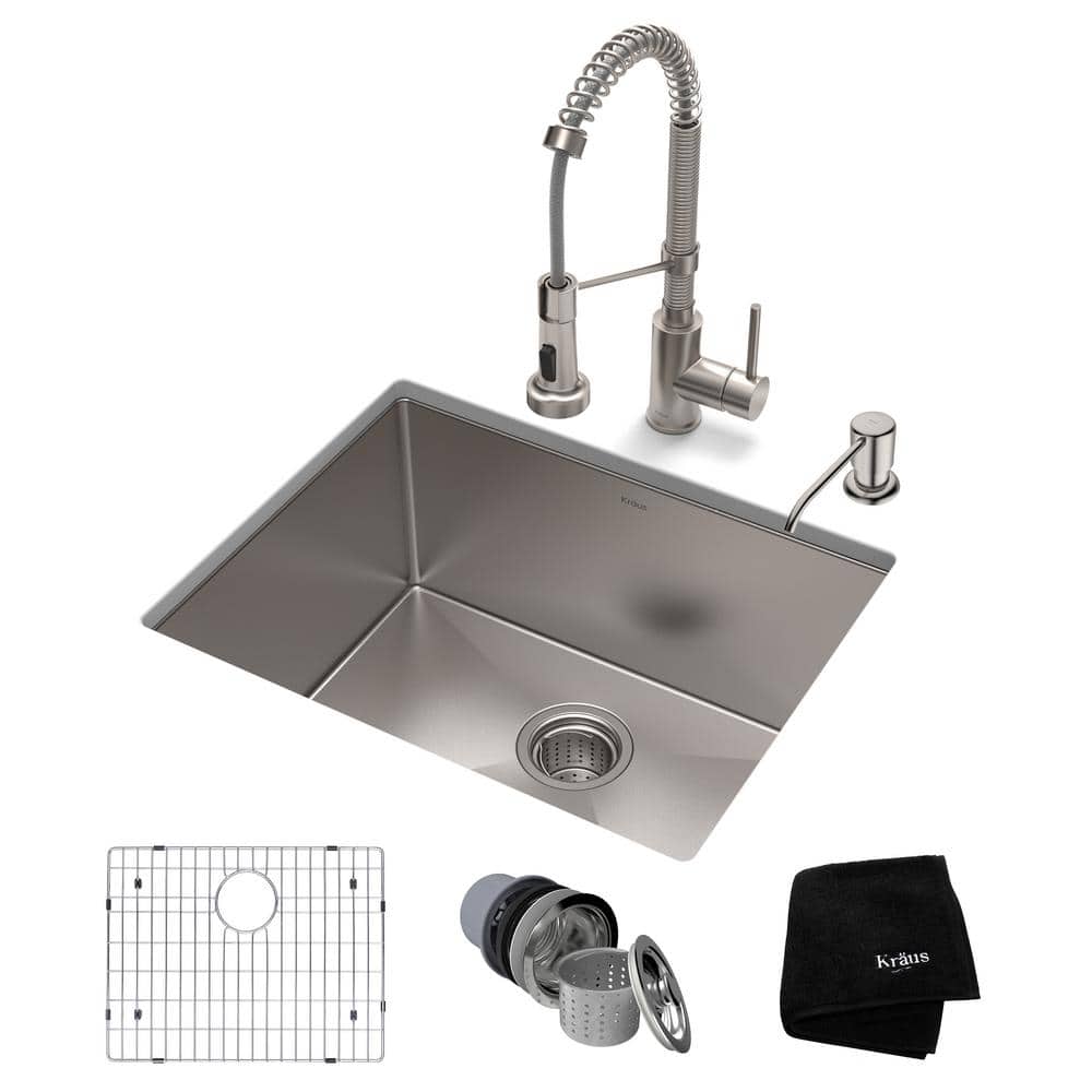 KRAUS Standart PRO All in One Undermount Stainless Steel 20 in. Single Bowl  Kitchen Sink with Faucet in Stainless Steel KHU20 20 20 20SS