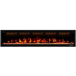 74 in. 750-Watt/1500-Watt Wall-Mount and Recessed Electric Fireplace with LED Light, Log and Crystal in Black