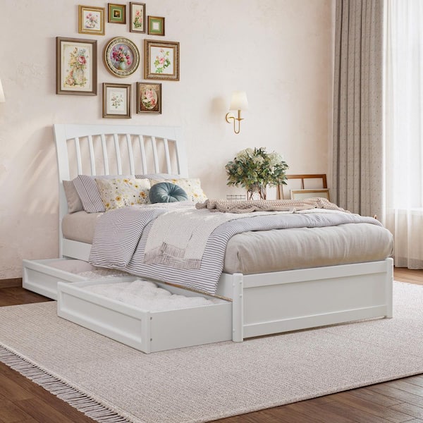 AFI Roslyn White Solid Wood Frame Twin XL Platform Bed with Panel Footboard and Storage Drawers